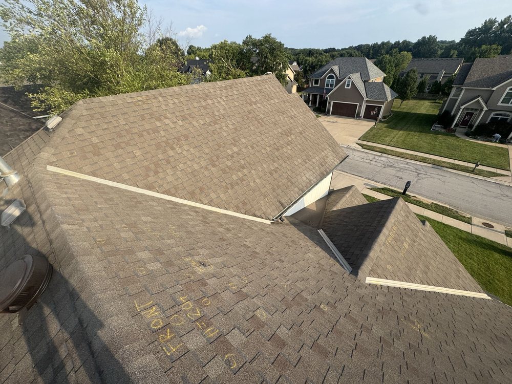 Storm-damaged roof seen from above